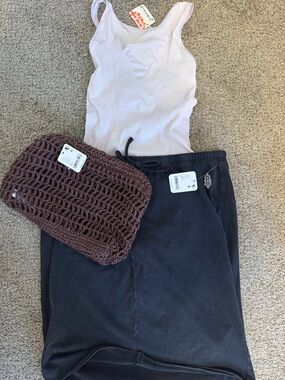 Free people bundle Ribbed Scoop bodysuit- skirt and clutch